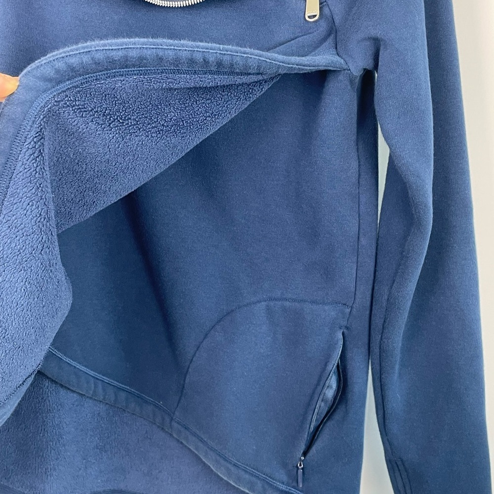 Athleta Cozy Karma Asym Pullover Navy Blue Fleece Zipper Sweatshirt Size Small - Picture 7 of 15